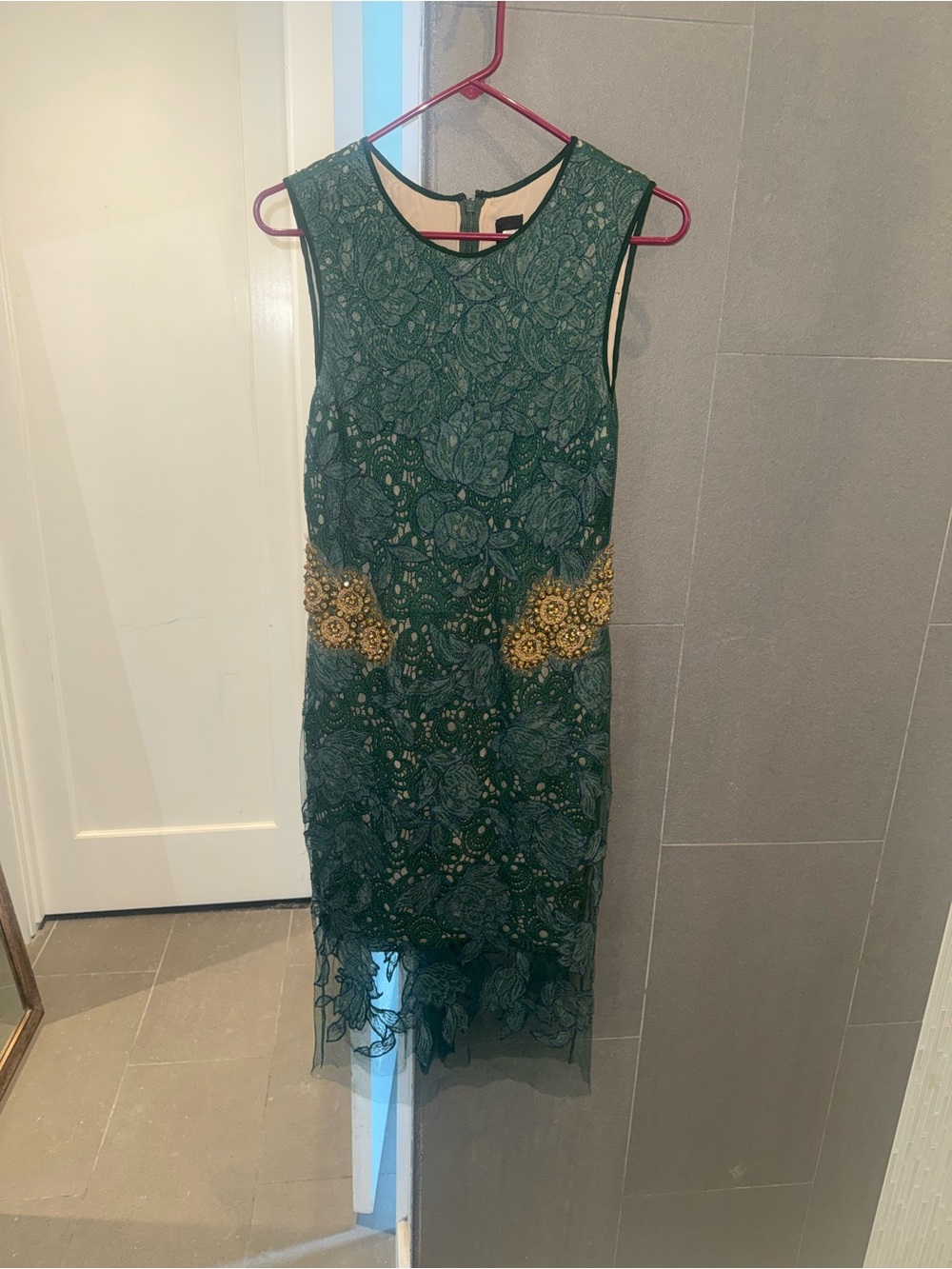 Vera Wang Spring 2013 Runway Green Lace Gold Beaded Dress US 6 EU 40